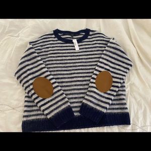 JCrew elbow patched navy/ white sweater oversized